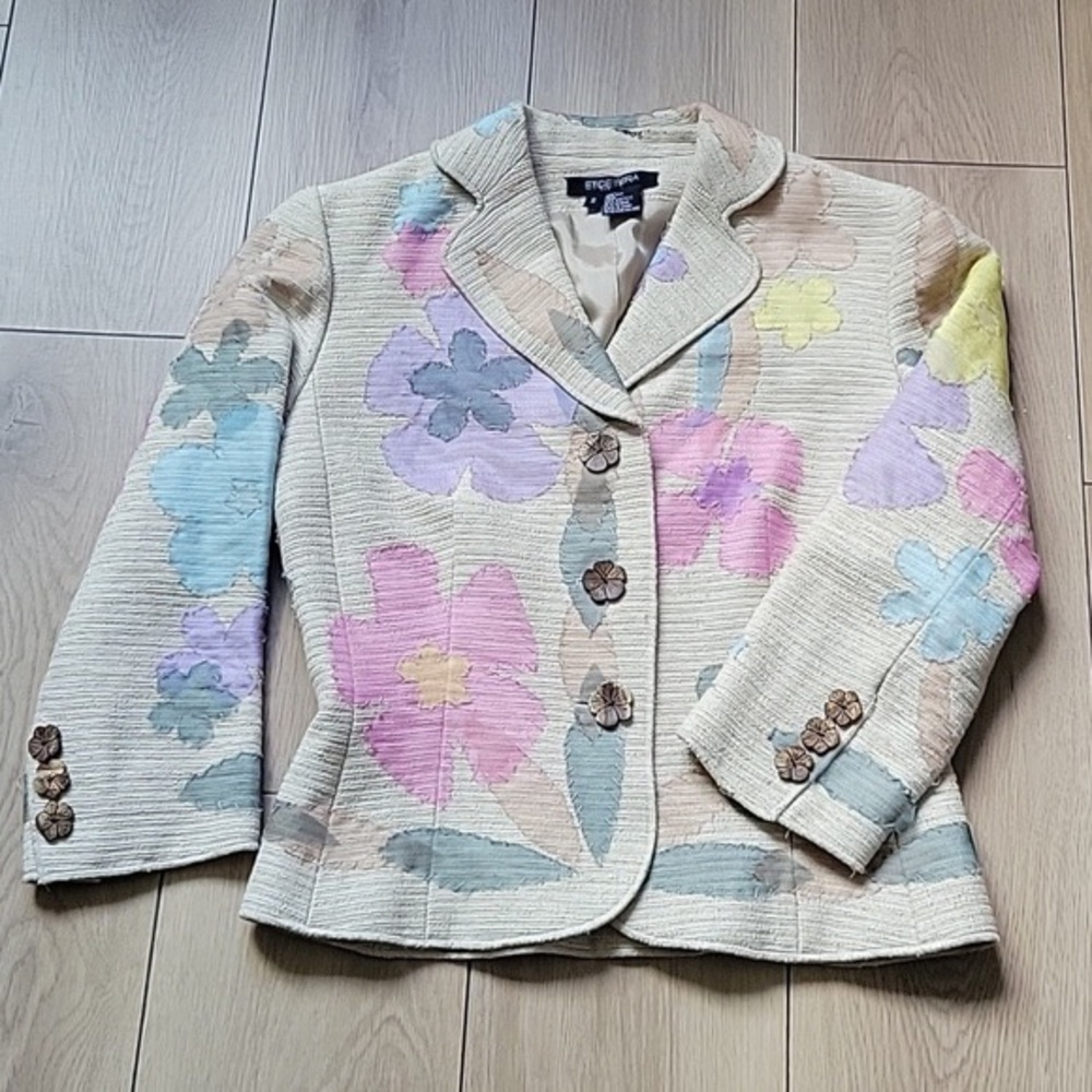 Etro Cream Floral Blazer with Pink and Blue Accents